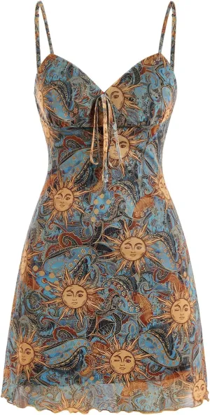 Milumia Women's Paisley Print Cami Short Dress Boho Mesh Mini Sun Dresses