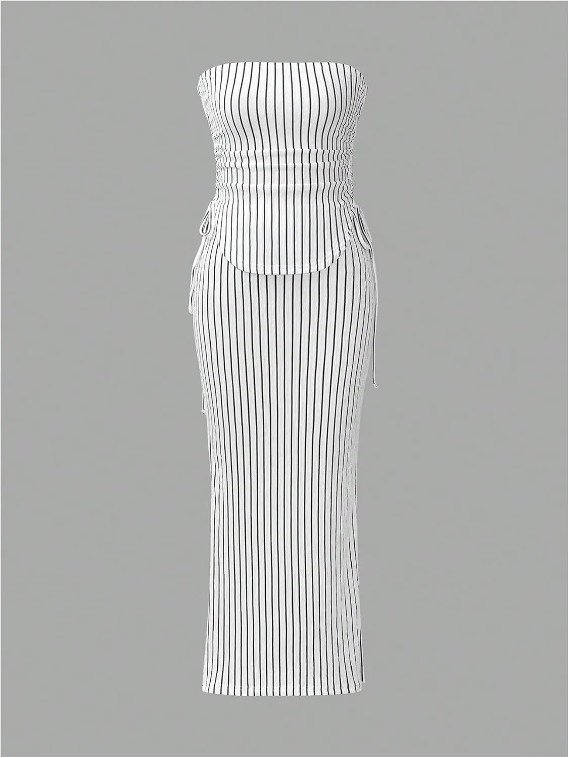 Milumia Women's Two Piece Outfits Striped Print Bandeau Tupe Top Midi Skirt Sets