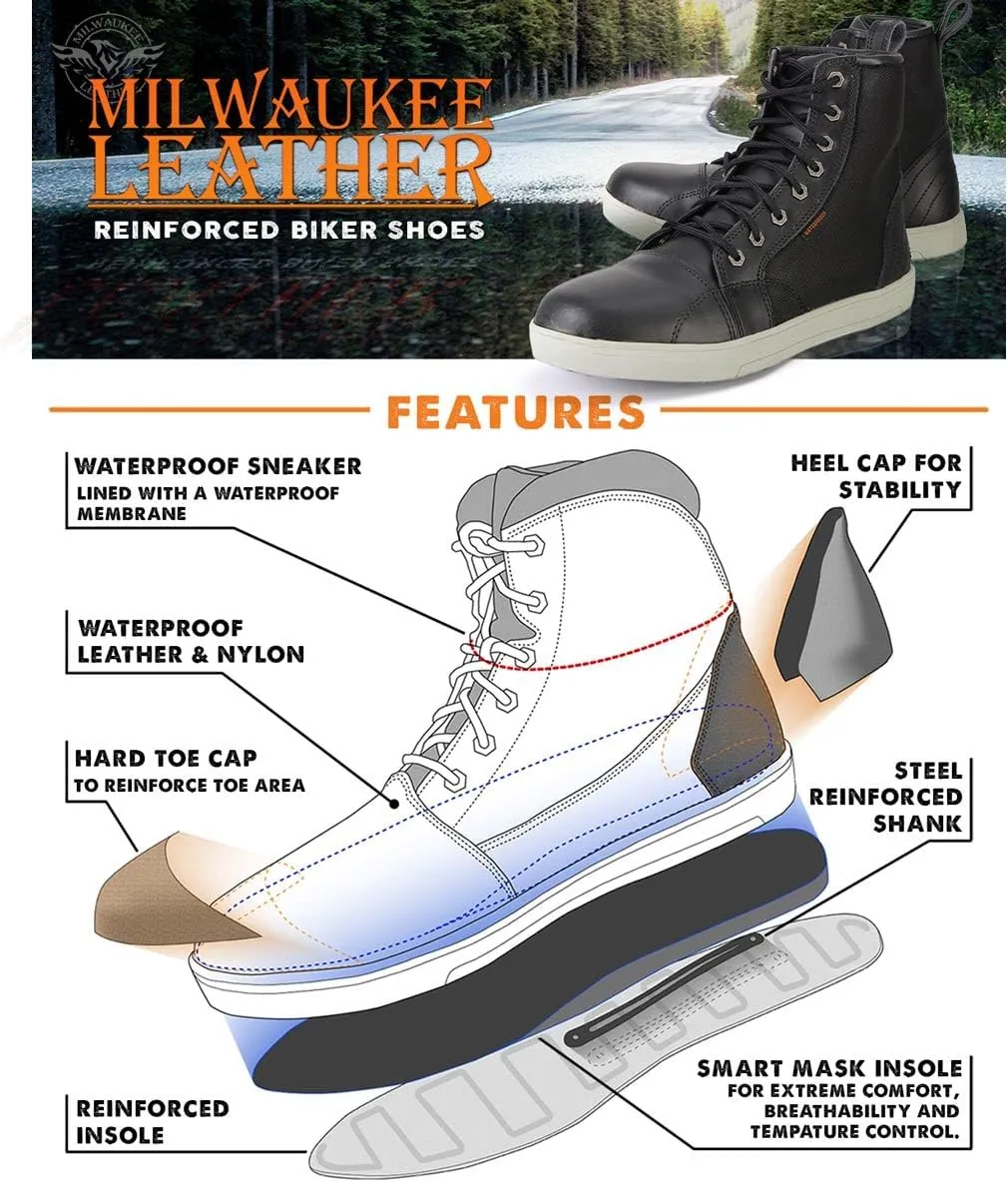 Milwaukee Leather Men's Motorcycle Reinforced Street Biker Casual Riding Shoes Leather Suede Canvas - 10