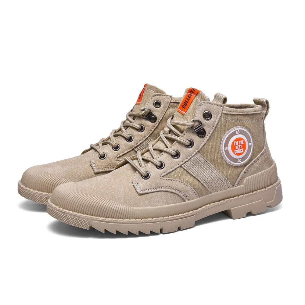 MINIDUO Men's High Top Sneakers Leather Breathable Fashion Casual Shoes for Men/Boys (7 M US,Khaki)
