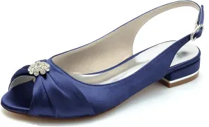 Minishion Womans Girls Dress Flats for Wedding Slingback Peep Toe Evening Formal Sandals Shoes BR236