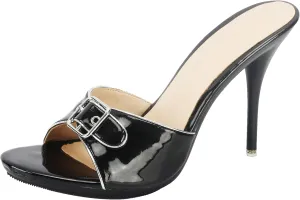 Minishion Women Mule Sandals Heels with Buckle Slip-on Summer Casual Dress Shoes