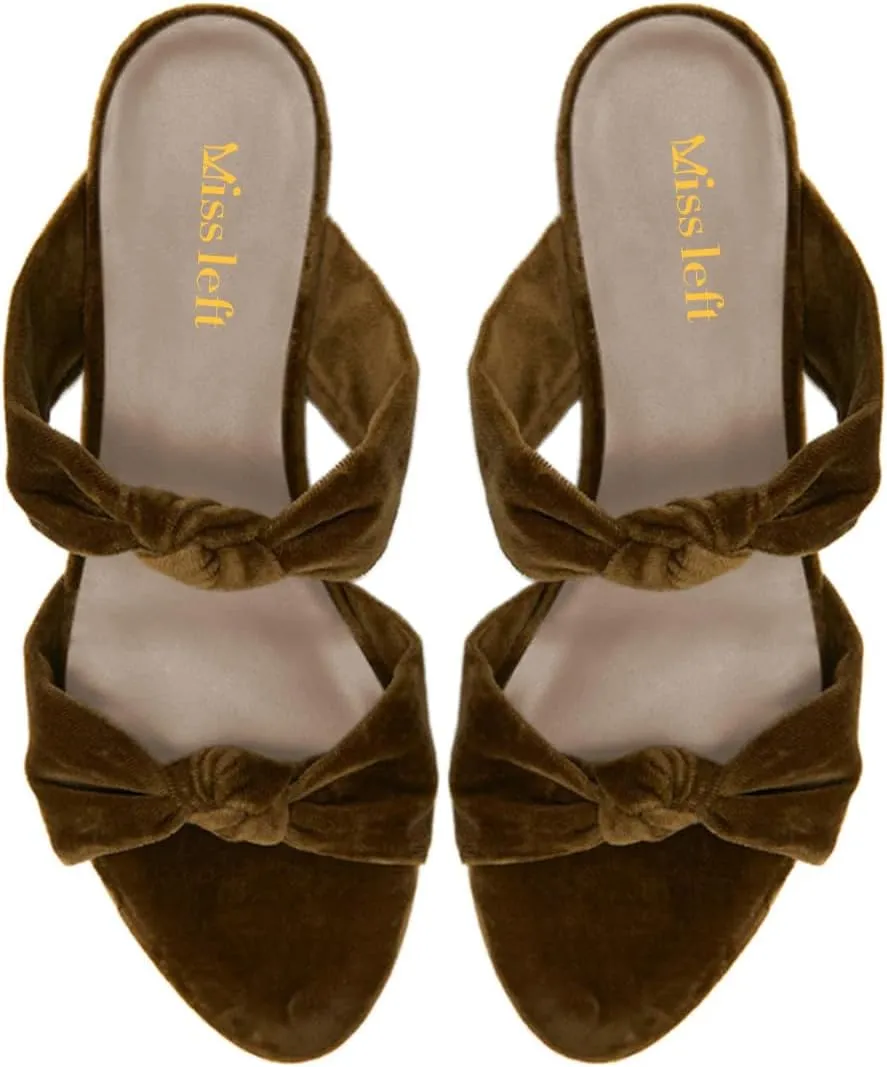 miss left Women Trendy Open Round Toe Two Knotted Straps Mules Comfortable Slip on Summer Casual Flat Sandals Size 4-16 US