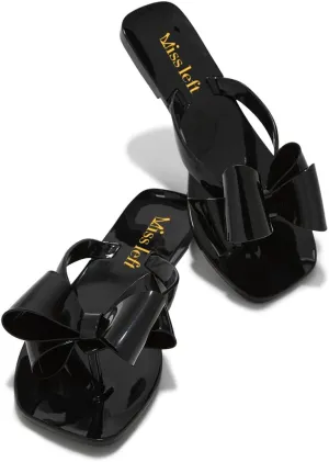 miss left Women Versatile Open Square Toe Flip Flops Double Bowknots Slip On Thong Sandal Flats Summer Prom Walking Shoes Size 4-16 US