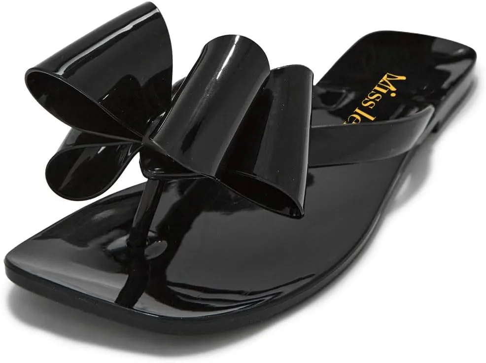 miss left Women Versatile Open Square Toe Flip Flops Double Bowknots Slip On Thong Sandal Flats Summer Prom Walking Shoes Size 4-16 US