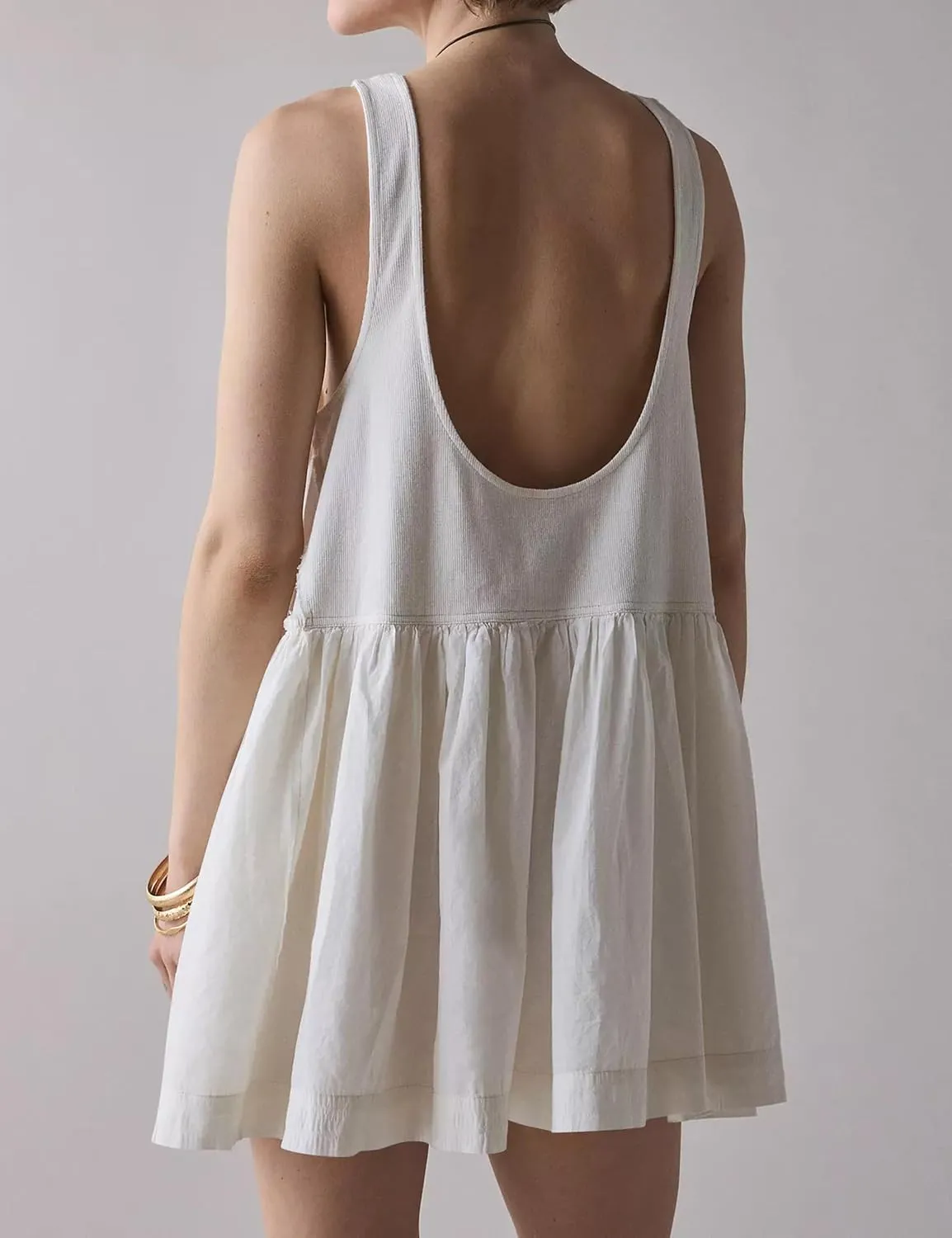 MISSACTIVER Women’s Sleeveless Drop Waist Tank Dress Summer Patchwork Backless Ribbed Knit A-Line Short Dresses Sundress