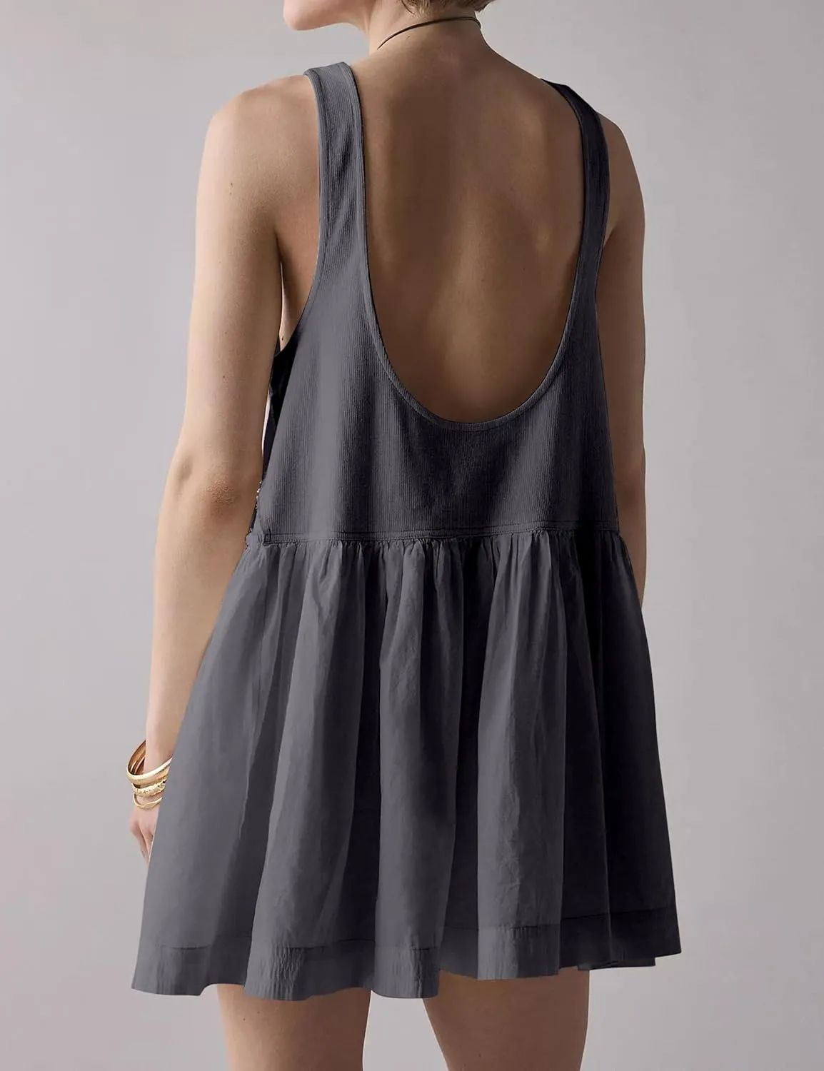 MISSACTIVER Women’s Sleeveless Drop Waist Tank Dress Summer Patchwork Backless Ribbed Knit A-Line Short Dresses Sundress