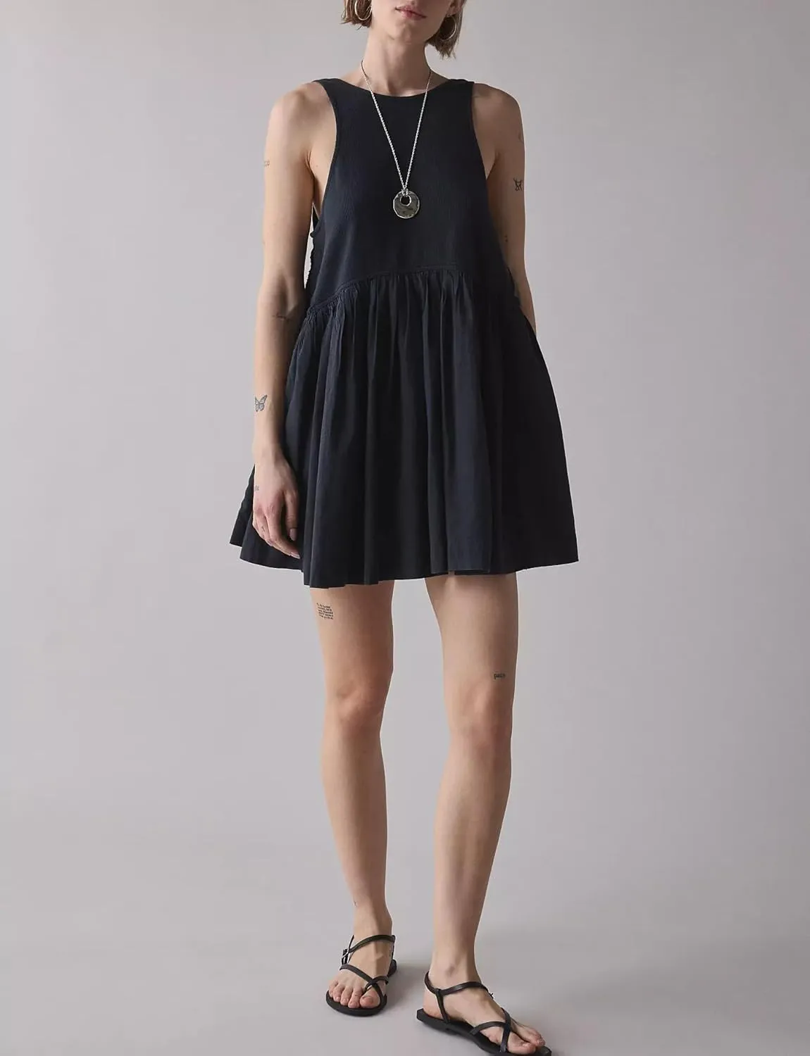 MISSACTIVER Women’s Sleeveless Drop Waist Tank Dress Summer Patchwork Backless Ribbed Knit A-Line Short Dresses Sundress