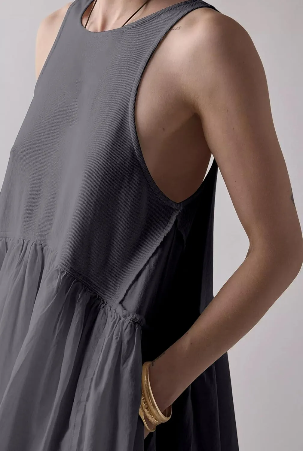 MISSACTIVER Women’s Sleeveless Drop Waist Tank Dress Summer Patchwork Backless Ribbed Knit A-Line Short Dresses Sundress