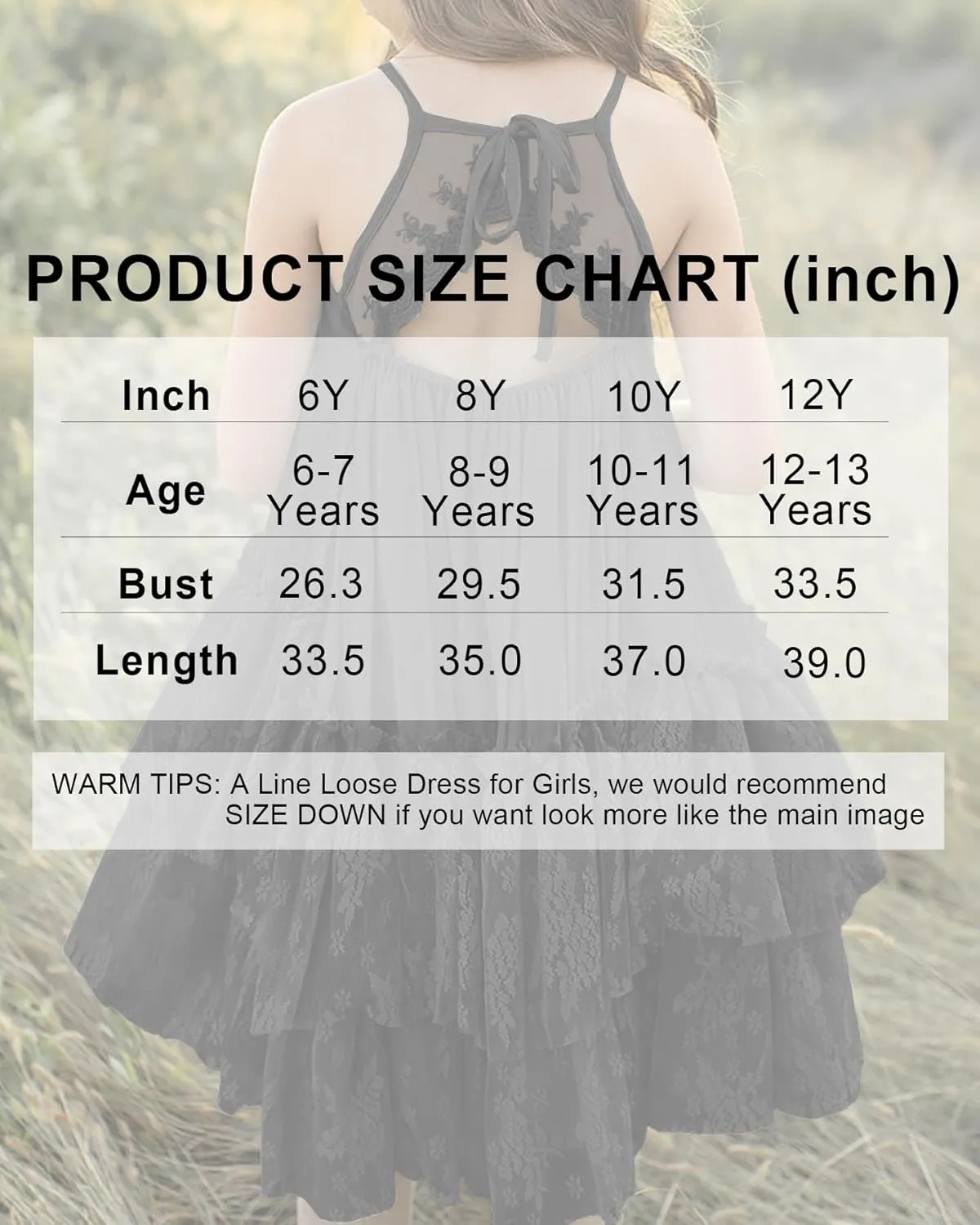 MITILLY Girls Boho Lace Backless Square Neck Sleeveless A Line Ruffle Tiered Flowy Long Party Dress