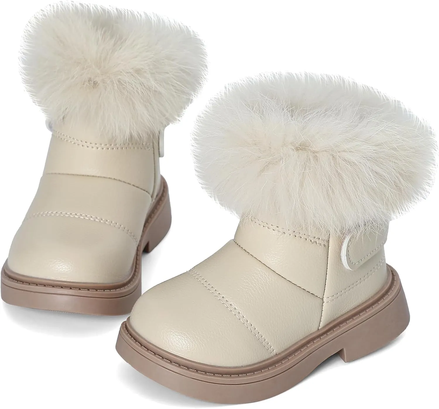 MK MATT KEELY Girl's Snow Boots Warm Fur Lining Non-Slip Ankle Boots Winter PU Leather Waterproof Boots for Toddlers/Little Kid