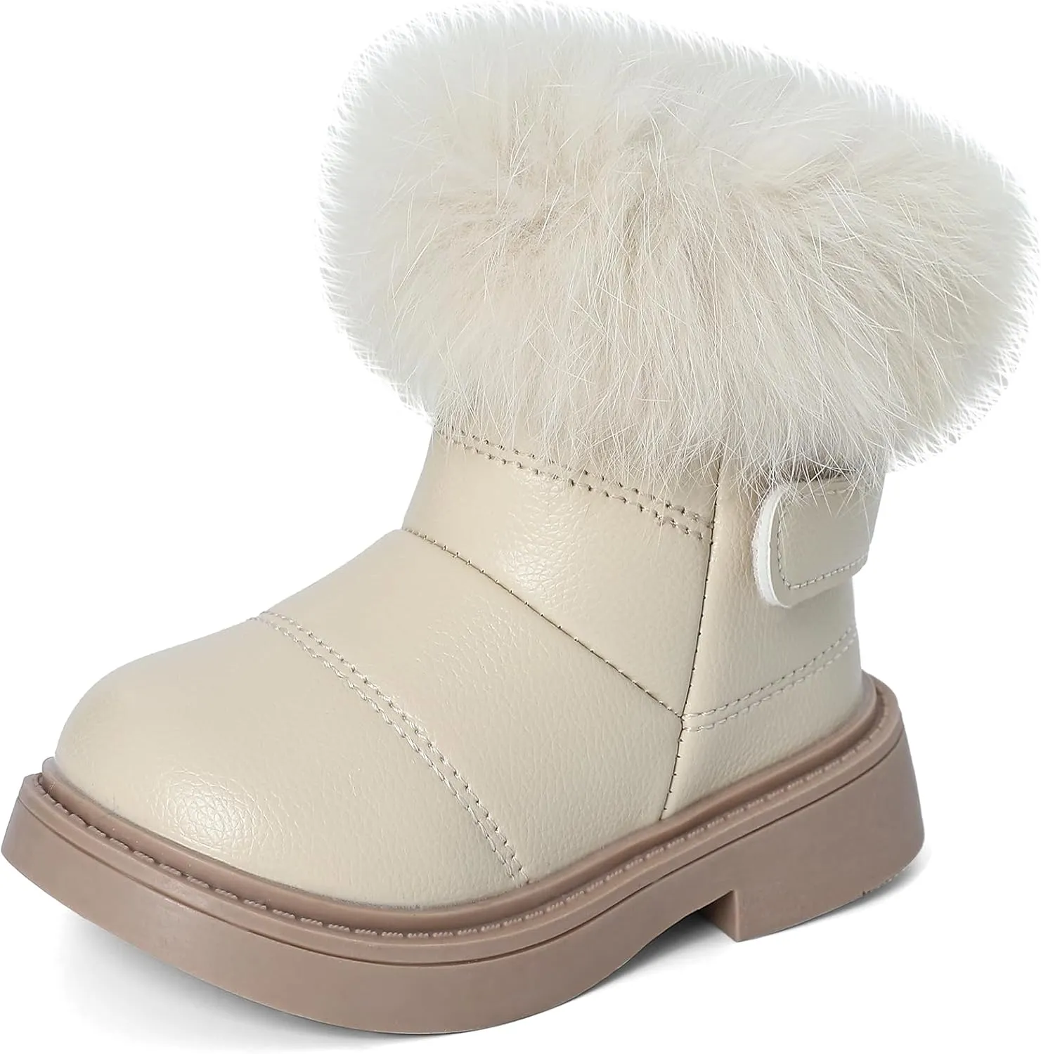 MK MATT KEELY Girl's Snow Boots Warm Fur Lining Non-Slip Ankle Boots Winter PU Leather Waterproof Boots for Toddlers/Little Kid