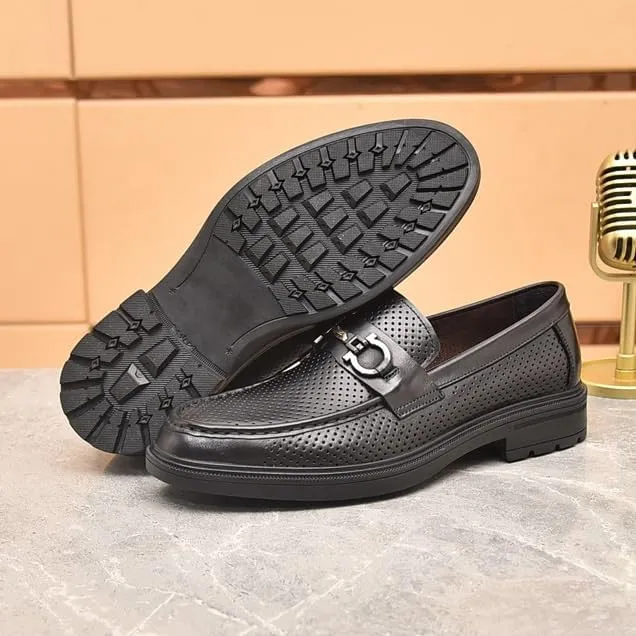 Moccasins Mens Commuter Slip-Resistant Lightweight Breathable Easy to Walk Mens Genuine Leather Casual Hollow Shoes