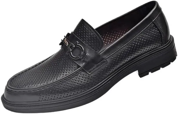 Moccasins Mens Commuter Slip-Resistant Lightweight Breathable Easy to Walk Mens Genuine Leather Casual Hollow Shoes