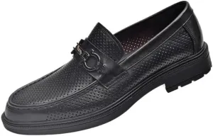 Moccasins Mens Commuter Slip-Resistant Lightweight Breathable Easy to Walk Mens Genuine Leather Casual Hollow Shoes