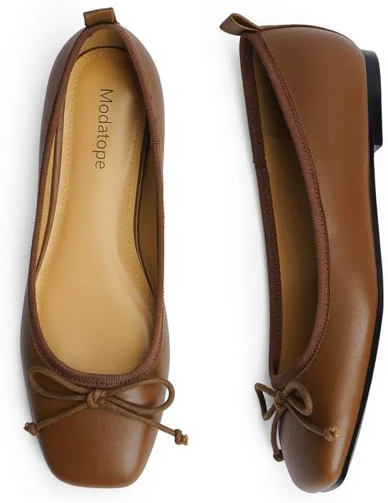 Modatope Flats for Women Dressy Ballet Ballerina Closed Square Toe Slip on Bowknot Flats Shoes
