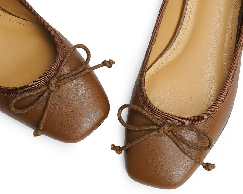Modatope Flats for Women Dressy Ballet Ballerina Closed Square Toe Slip on Bowknot Flats Shoes