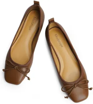 Modatope Flats for Women Dressy Ballet Ballerina Closed Square Toe Slip on Bowknot Flats Shoes