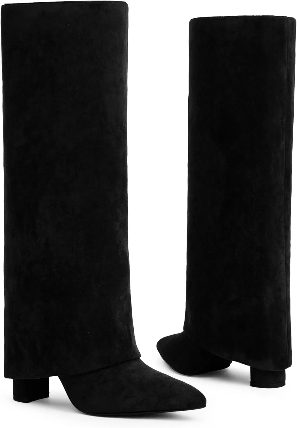 Modatope Knee High Boots Women Fold Over Knee High Boots Chunky High Heels Long Boots Zipper Pointed Toe Dress Tall Boots for Women