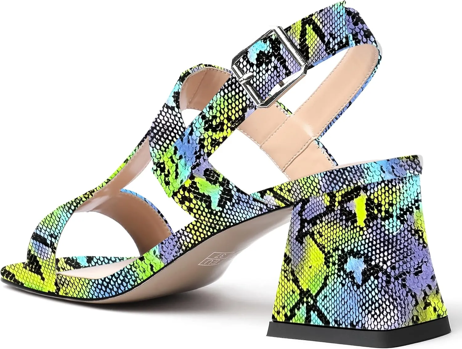 MODENCOCO Women's Strap Buckle Patent Slingback Dating Fashion Square Toe Chunky Low Heel Heeled Sandals 2 Inch