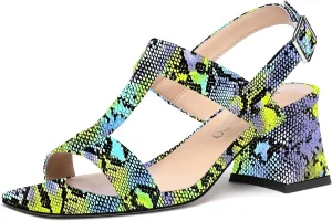 MODENCOCO Women's Strap Buckle Patent Slingback Dating Fashion Square Toe Chunky Low Heel Heeled Sandals 2 Inch