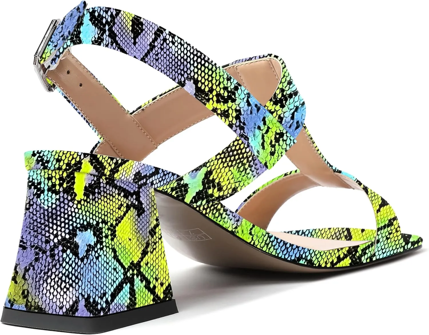 MODENCOCO Women's Strap Buckle Patent Slingback Dating Fashion Square Toe Chunky Low Heel Heeled Sandals 2 Inch