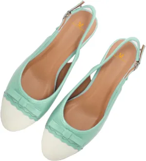 MOOMMO Women Chunky Block Heel Slingback Pumps Bow Two-Toned Cap Toe Dress Shoes Backless Ankle Buckle Strap Round Closed Toe Sandals 2 Inch Mid Thick Heels Patchwork Party Office Elegant 4-11 M US