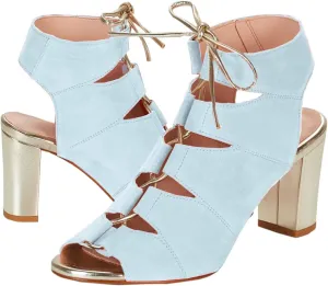 MOOMMO Women Chunky High Heel Sandal Booties Open Peep Toe Suede Ankle Boots Lace Up Metal Heels Caged Sandals Backless Cutout Summer Bootie Two-Tone Dressy Party Office ladies Dance Ball 4-11 M US