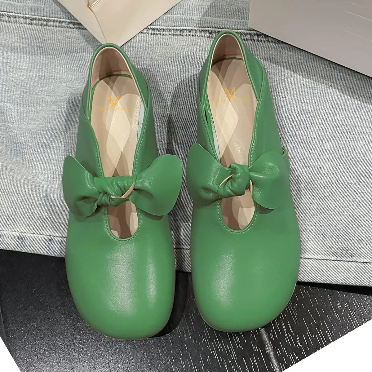 MOOMMO Women Comfortable Bow Flat Loafers Square Closed Toe Slip On Penny Loafers Cutout Flat Heel Dress Loafer Flats Bowknot Office Ladies Girls Casual Club Church Driving Flats Cute Summer 4-13 M US