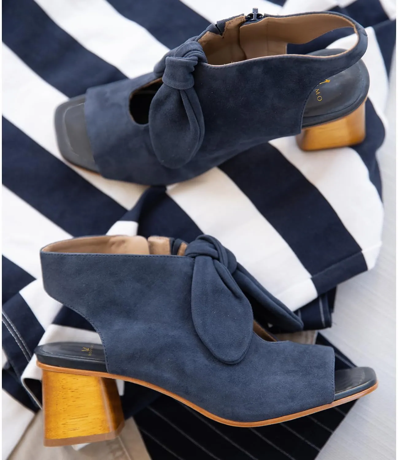 MOOMMO Women Heeled Sandals with Bow Open Toe Low Chunky Block Heel Sandal Booties Cutout 2" Heels Backless Slingback Dress Shoes Peep Toe Back Zipper Suede Sandal Dressy Summer Beach Casual 4-13 M US