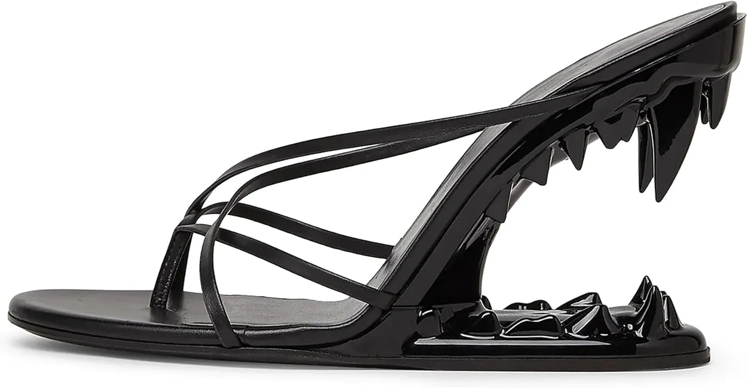 Morso Sandals Metallic Tiger Teeth Heel Sandals Shark Teeth Backless Heels