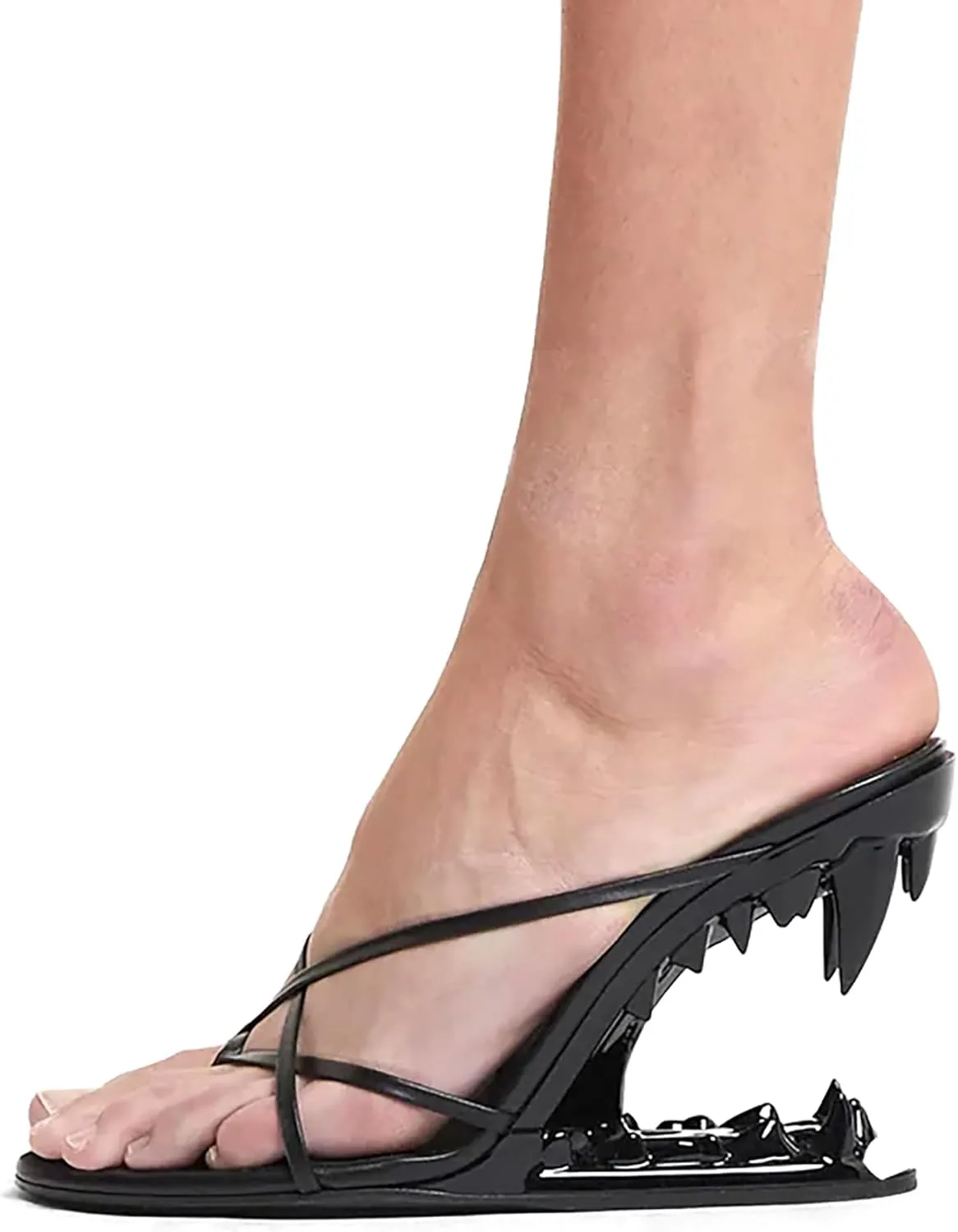 Morso Sandals Metallic Tiger Teeth Heel Sandals Shark Teeth Backless Heels