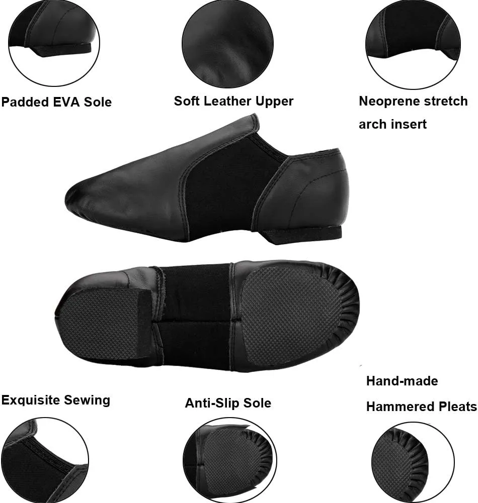 MSMAX Child Slip on Jazz Shoes Leather Dancing Performance Flats