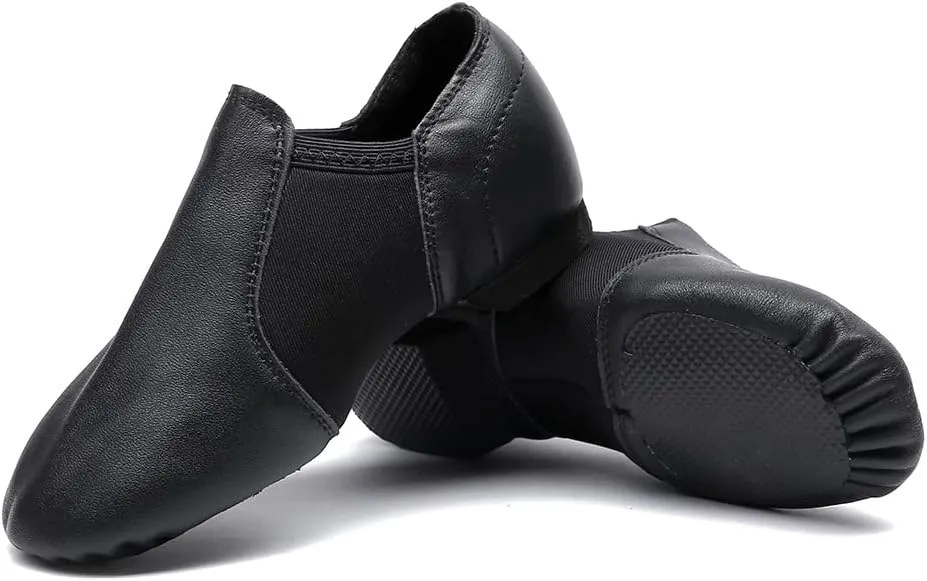 MSMAX Child Slip on Jazz Shoes Leather Dancing Performance Flats
