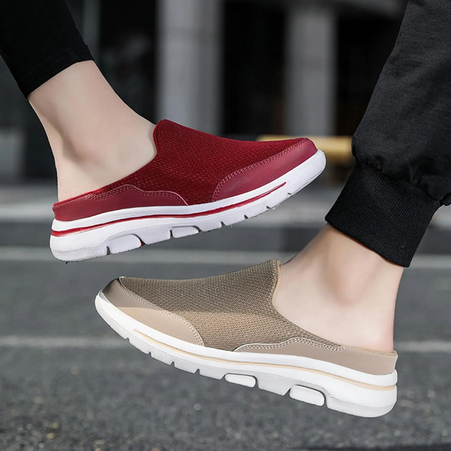 Mules for Women 2025 Slip On Mules & Clogs Light Open Back Shoes Comfort Walking Shoes Breathable Slippers Closed Toe Slides Mesh Air Cushion Orthopedic Diabetic Shoe with Arch-Support