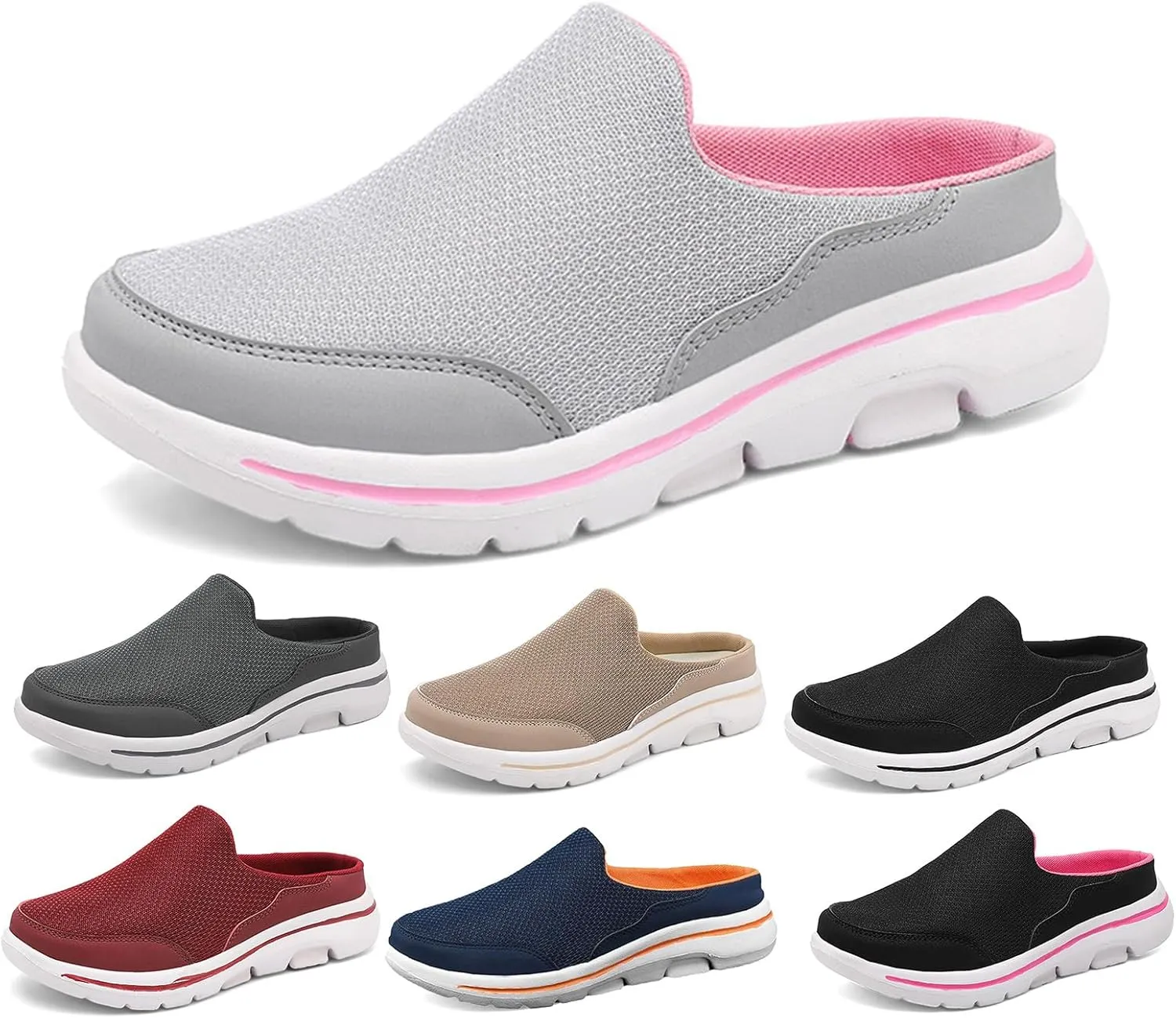 Mules for Women 2025 Slip On Mules & Clogs Light Open Back Shoes Comfort Walking Shoes Breathable Slippers Closed Toe Slides Mesh Air Cushion Orthopedic Diabetic Shoe with Arch-Support