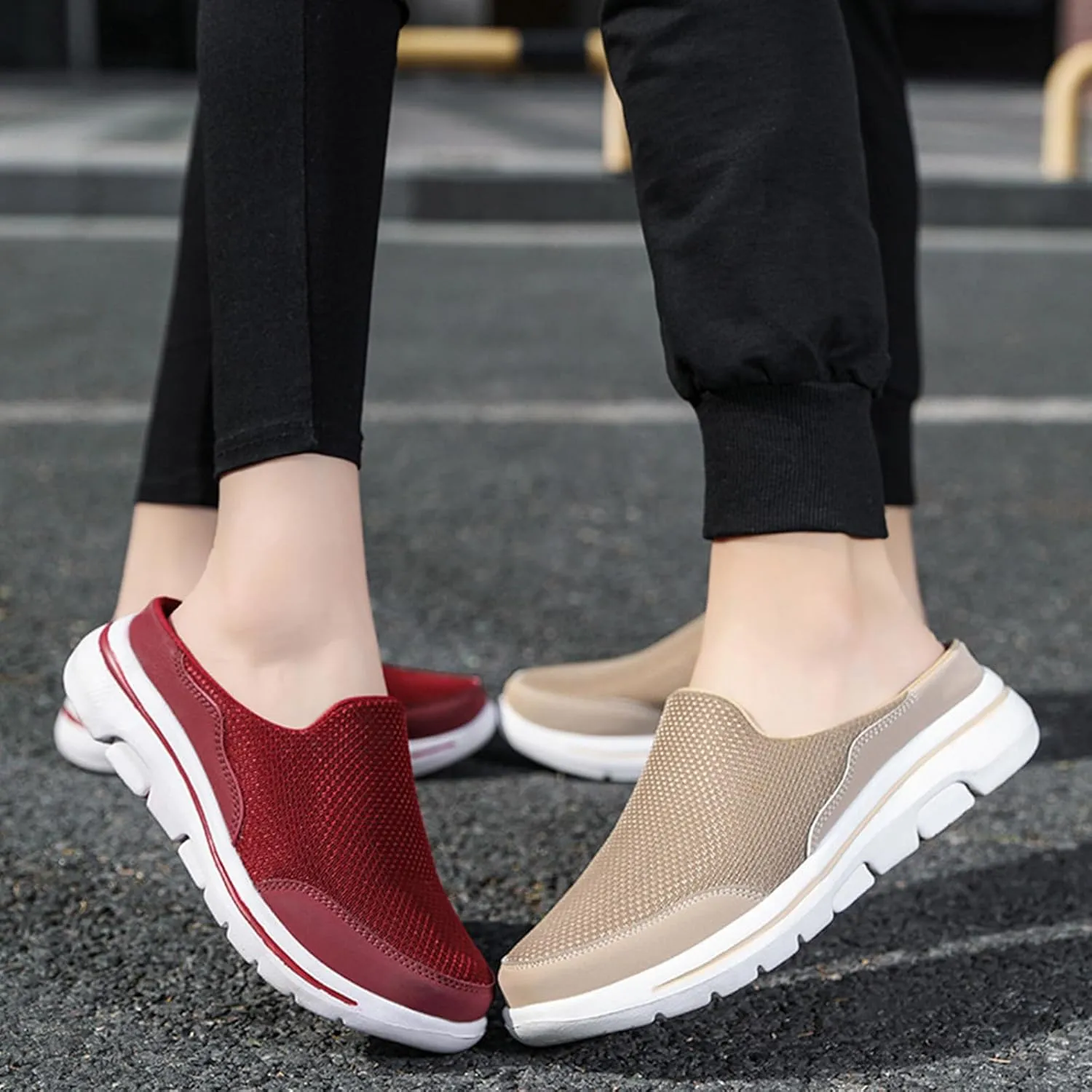 Mules for Women 2025 Slip On Mules & Clogs Light Open Back Shoes Comfort Walking Shoes Breathable Slippers Closed Toe Slides Mesh Air Cushion Orthopedic Diabetic Shoe with Arch-Support