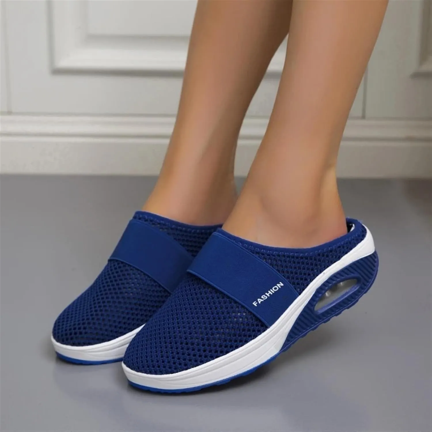 Mules Shoes for Women Backless Walking Sneakers Mesh Air Cushion Orthopedic Diabetic Shoes Backless Breathable Arch Support Sandals Outdoor Slippers Wide Width Clogs