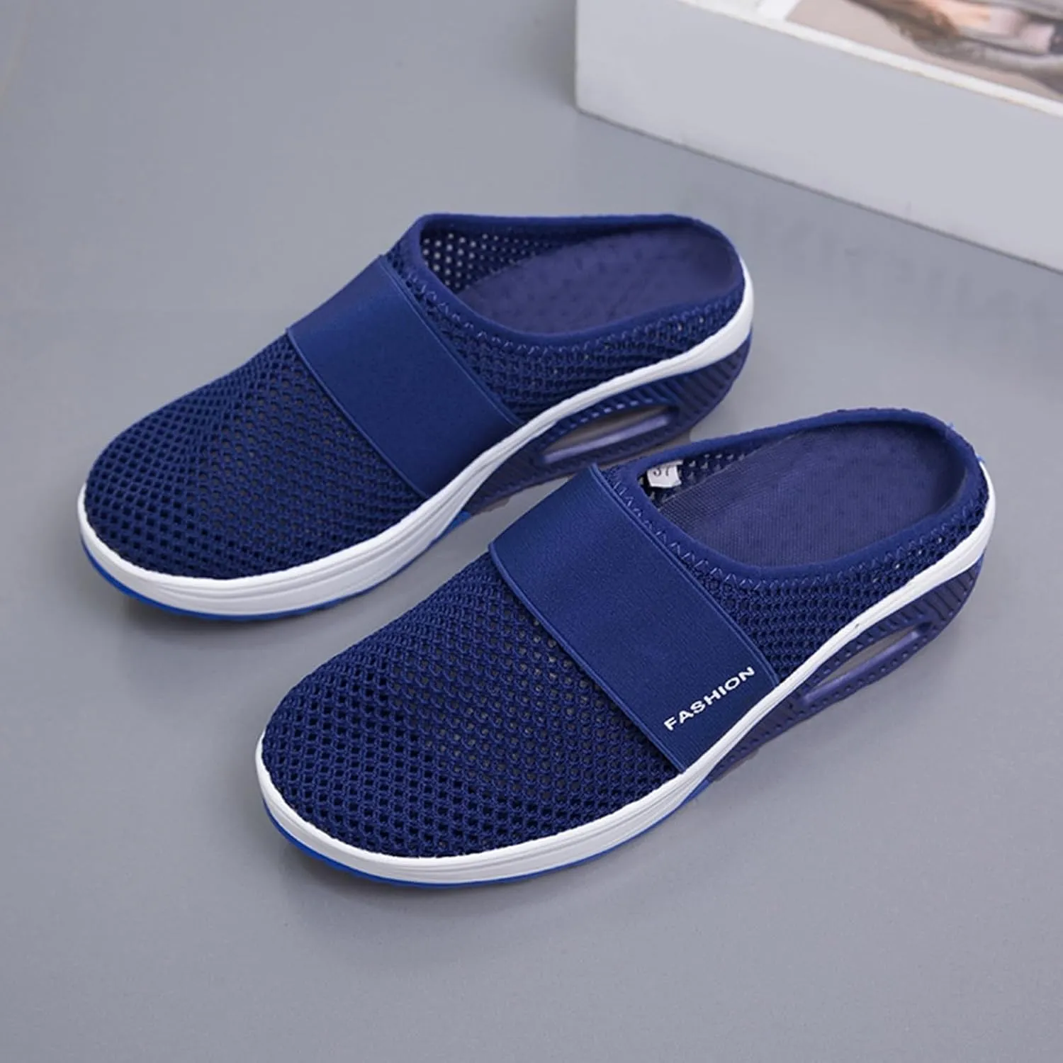 Mules Shoes for Women Backless Walking Sneakers Mesh Air Cushion Orthopedic Diabetic Shoes Backless Breathable Arch Support Sandals Outdoor Slippers Wide Width Clogs