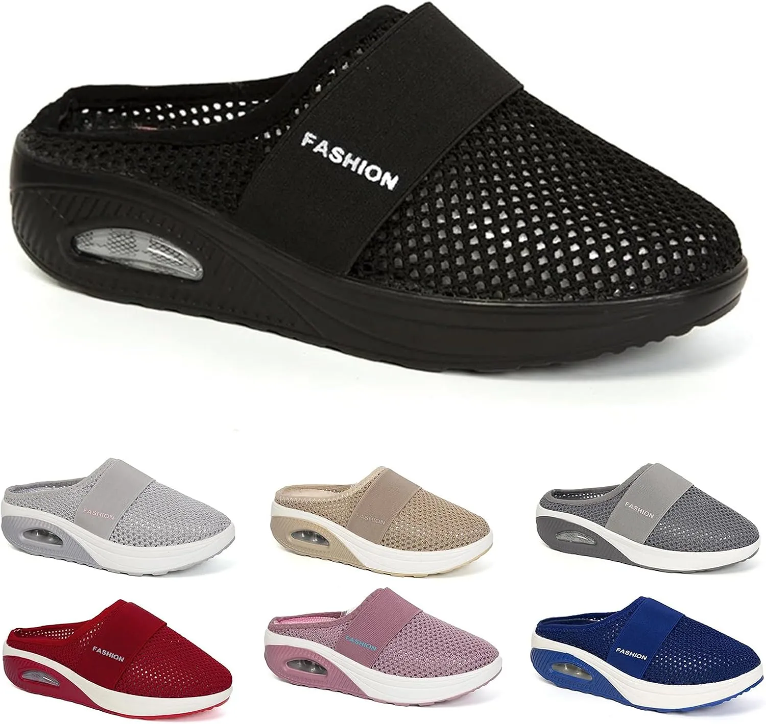 Mules Shoes for Women Backless Walking Sneakers Mesh Air Cushion Orthopedic Diabetic Shoes Backless Breathable Arch Support Sandals Outdoor Slippers Wide Width Clogs