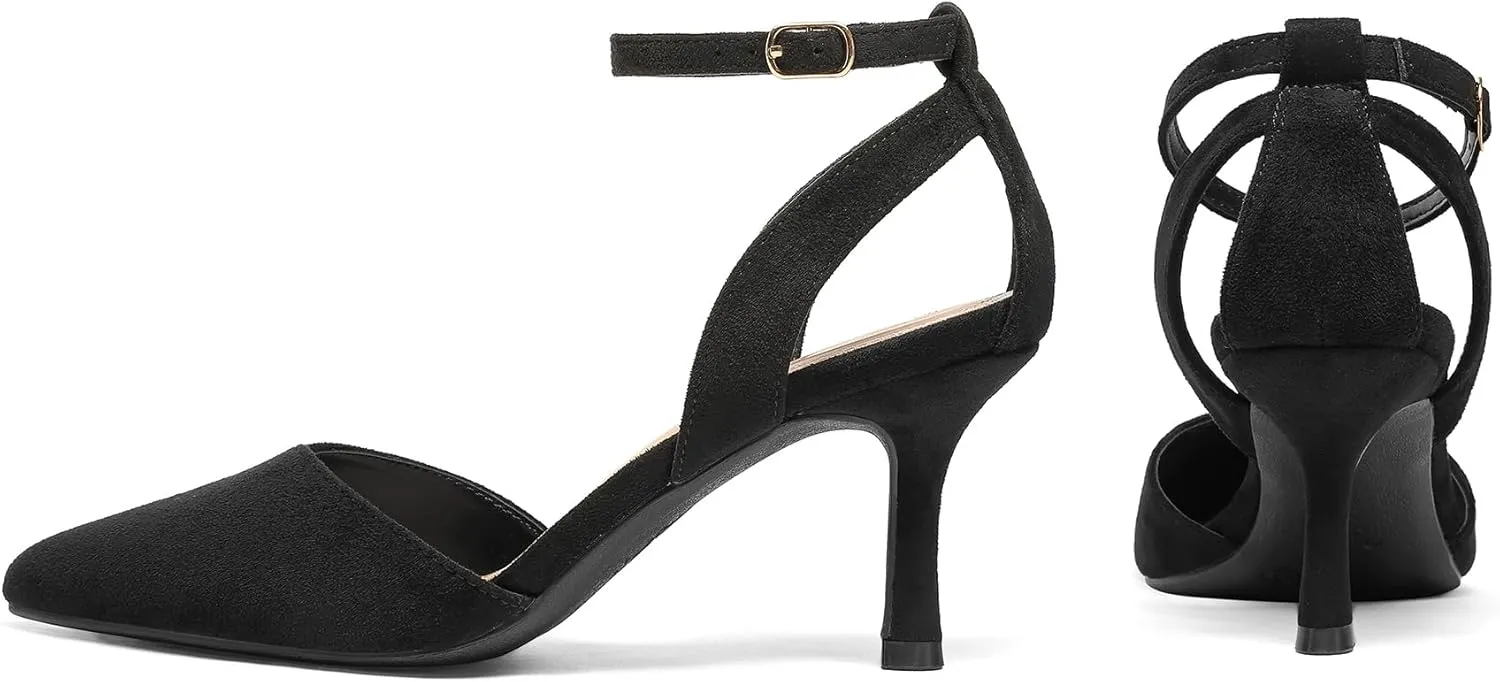 mysoft Women's Pumps Shoes Pointed Toe Kitten Low Heels Stiletto Ankle Strap Closed Toe Wedding Party Dress Sandals