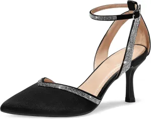 mysoft Women's Pumps Shoes Pointed Toe Kitten Low Heels Stiletto Ankle Strap Closed Toe Wedding Party Dress Sandals