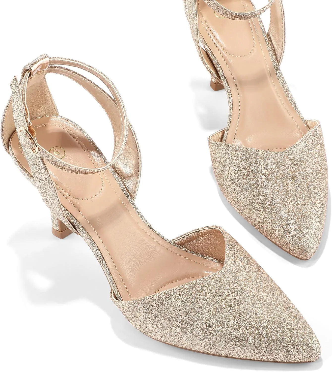 mysoft Women's Pumps Shoes Pointed Toe Kitten Low Heels Stiletto Ankle Strap Closed Toe Wedding Party Dress Sandals