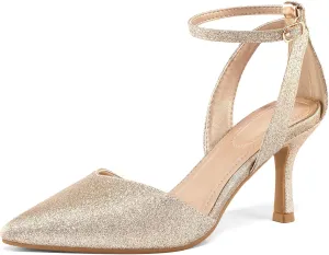 mysoft Women's Pumps Shoes Pointed Toe Kitten Low Heels Stiletto Ankle Strap Closed Toe Wedding Party Dress Sandals