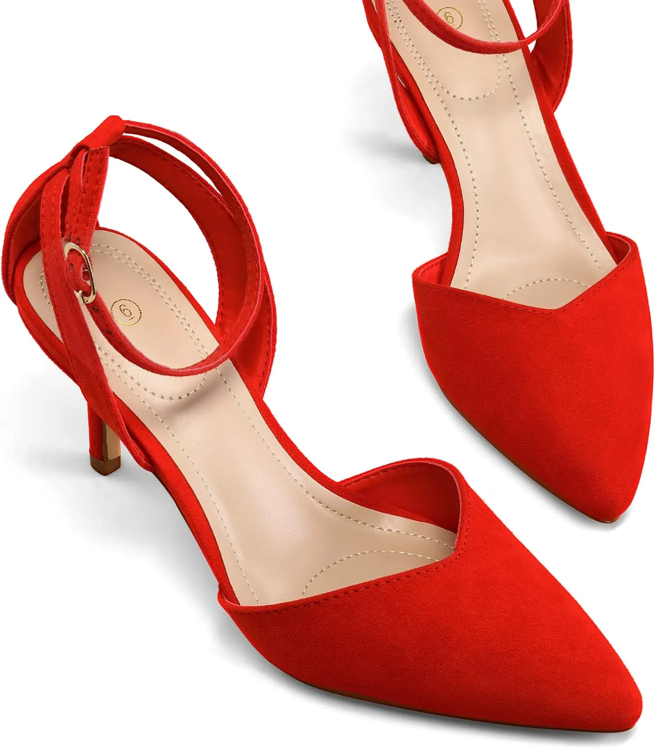 mysoft Women's Pumps Shoes Pointed Toe Kitten Low Heels Stiletto Ankle Strap Closed Toe Wedding Party Dress Sandals