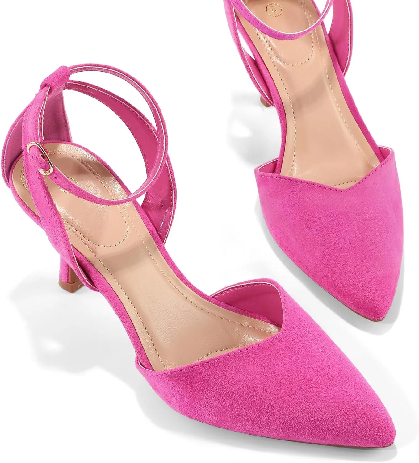 mysoft Women's Pumps Shoes Pointed Toe Kitten Low Heels Stiletto Ankle Strap Closed Toe Wedding Party Dress Sandals