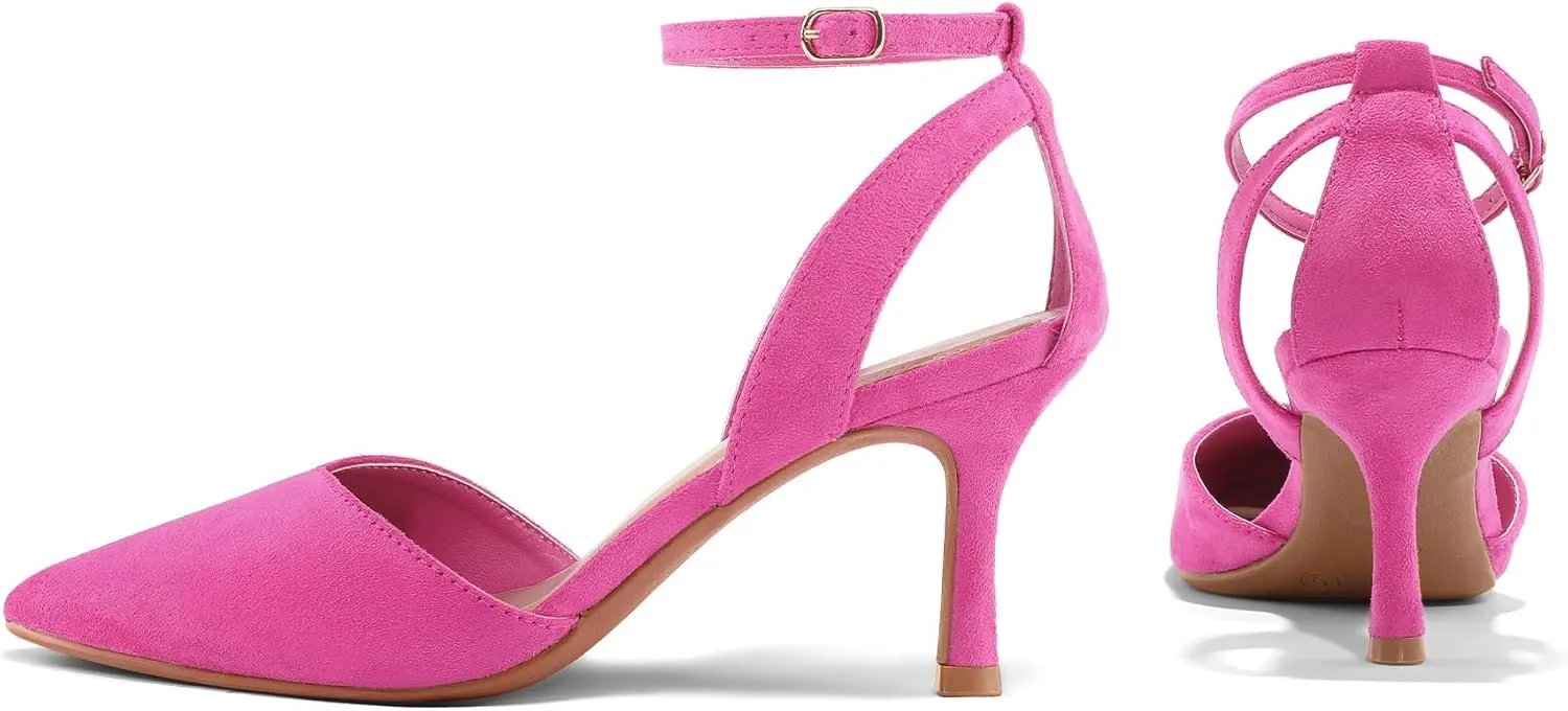 mysoft Women's Pumps Shoes Pointed Toe Kitten Low Heels Stiletto Ankle Strap Closed Toe Wedding Party Dress Sandals