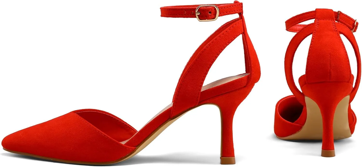mysoft Women's Pumps Shoes Pointed Toe Kitten Low Heels Stiletto Ankle Strap Closed Toe Wedding Party Dress Sandals
