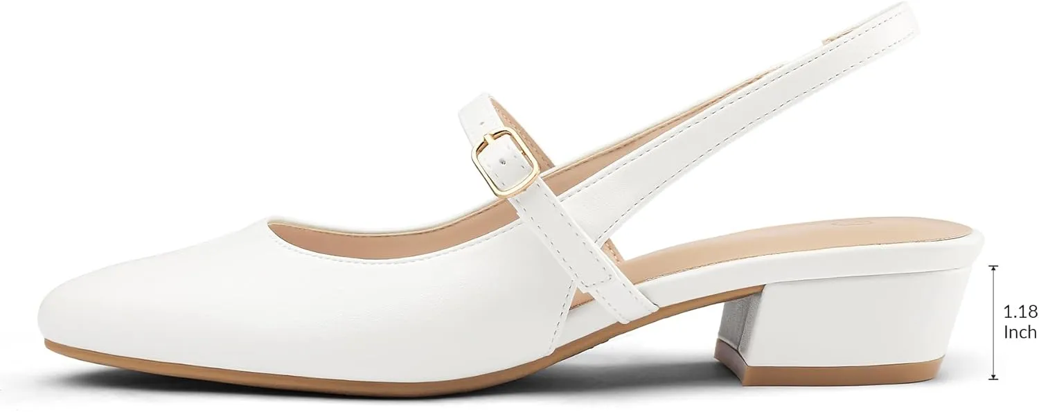 mysoft Women's Slingback Mary Jane Pumps Block Low Heel Adjustable Buckle Dress Shoes