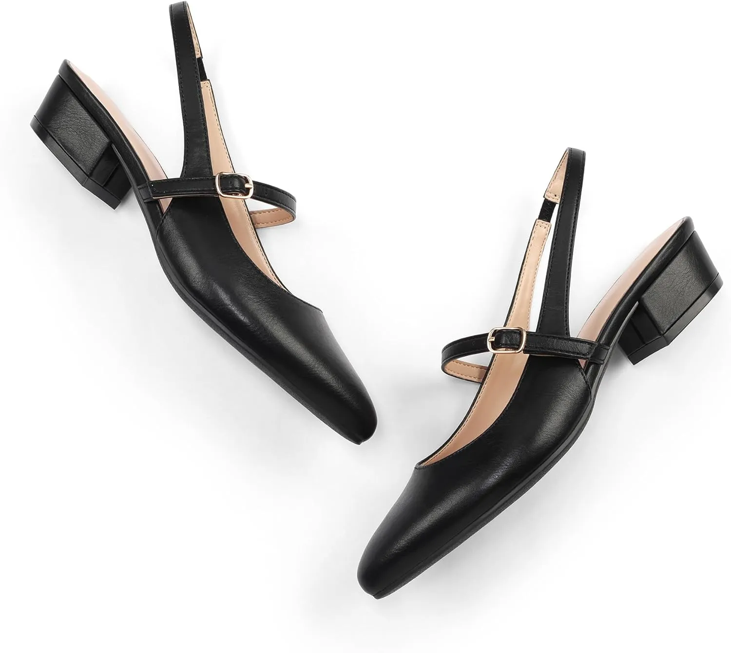 mysoft Women's Slingback Mary Jane Pumps Block Low Heel Adjustable Buckle Dress Shoes